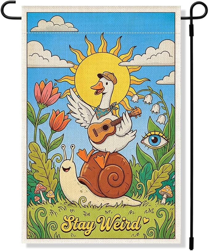 RZHV Stay Weird Double-Sided Garden Flag for Outdoor House Yard Sign Garden Decor Parade, Funny Snail Silly Goose Sun House Patio Outdoor Banner Decoration, Diversity Inclusion Yard Sign