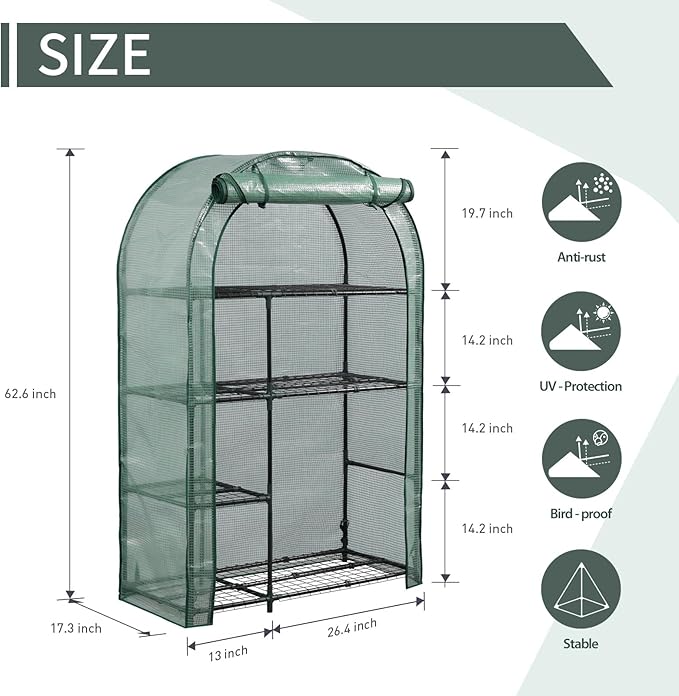 4-Tier Indoor/Outdoor Mini Greenhouse, 40" x 18" x 63" Portable Plant Starter for Herbs & Seedlings with Clear PE Cover, Tool-Free Assembly