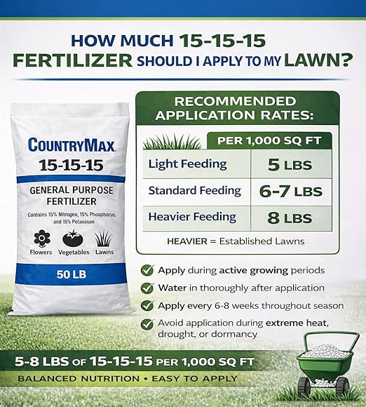 CountryMax 15-15-15 All Purpose Fertilizer, 10 lb Bag, Balanced Nutrition for Flowers & Vegetable Beds, Raised Gardens, Lawns & Grass, Supports Soil Health and Consistent Growth