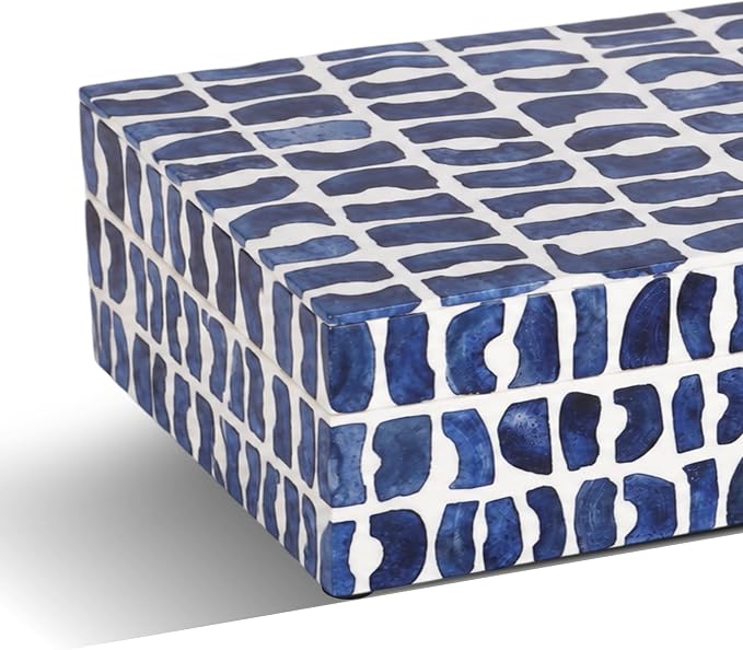 Handicrafts Home Decorative Storage Box – Mosaic Azul Collection – Resin & Bone Inlay Keepsake Box, Black & White Organizer, Modern Home Décor, Tabletop Display, Gift Box for Her – 9x6x3.5”