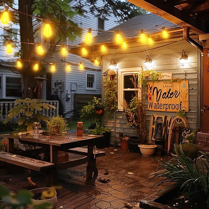50FT Outdoor String Lights, Waterproof Patio Lights with Shatterproof ST38 Vintage Edison Bulbs, Connectable Outside Hanging Lights for Backyard, Porch, Deck, Balcony, Garden, 2500K Dimmable