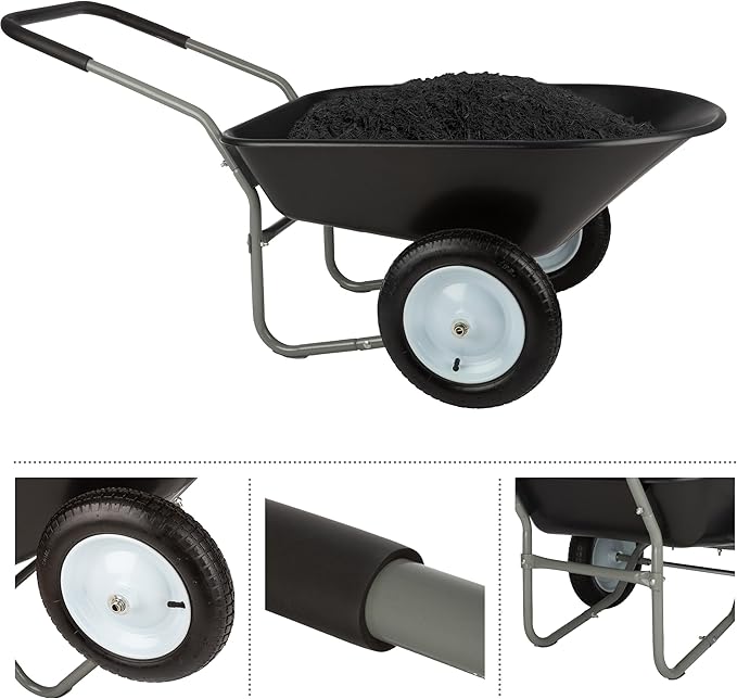 Wheelbarrow - 2-Wheel Garden Cart with 300lb Weight Capacity and Padded Handle - Wheelbarrows for Landscaping and Lawn Care by Pure Garden (Black)