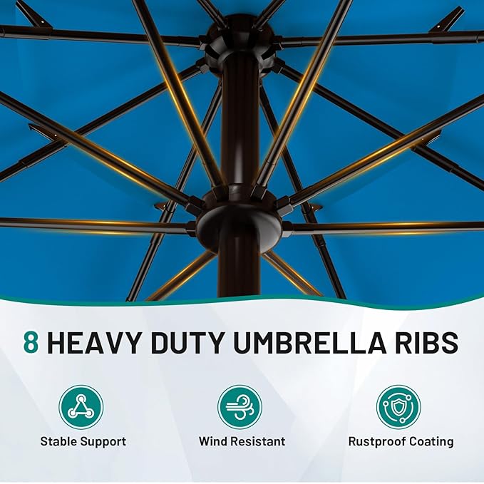 AreShark 10FT 3-Tiers Patio Umbrella with Valance, Outdoor Umbrellas with Crank/Tilt, Table Market Umbrella Vented w/ 8 Sturdy Ribs for Garden, Deck, Backyard, and Pool, Royal Blue