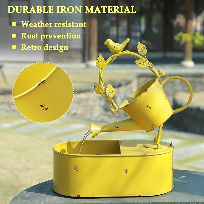 Metal Solar Water Fountain with Backup Battery,Solar Powered Water Fountain Outdoor,Solar Fountain Bird Bath for Garden, Patio & Yard Decor,Working at Night for at Least 6 Hours