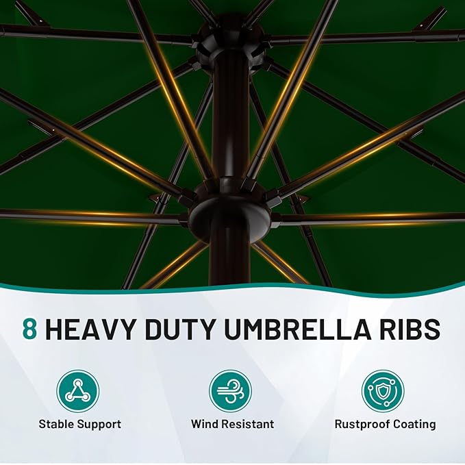 AreShark 11FT 3-Tiers Patio Umbrella with Valance, Outdoor with Crank, Large Outdoor Market Umbrellas Vented with 8 Sturdy Ribs, Patio Table Umbrellas for Garden, Deck, Backyard, Pool, Dark Green