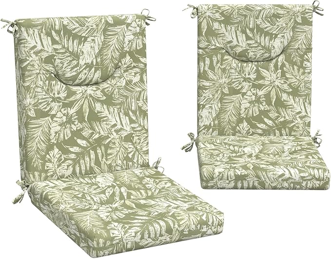 DYTXIII Outdoor High Back Chair Cushions Set of 2, 44x20 in Water Repellent Patio Seat Cushions with Elastic Sponge, All Weather Cushions for Rocking, Dining Chairs, Patio Furniture - Tropical Green