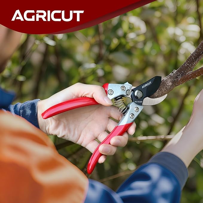 AGRICUT Pruning Shears, 7/8-Inch Cut Capacity Hand Clippers, Bypass Pruners, Gardening Scissors with Sharp Steel Blade (Aluminum Handle, High Carbon Steel)