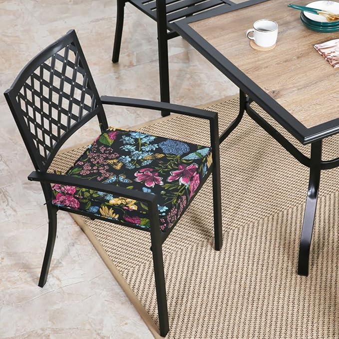 FUNHOME Outdoor Chair Cushions 18"x18"x2.5" Set of 2,Water Reistant Patio Chair Cushion with Zipper&Ties,18x18 Inch Square Seat Cushion for Garden Furniture Chairs(Butterfly Black)