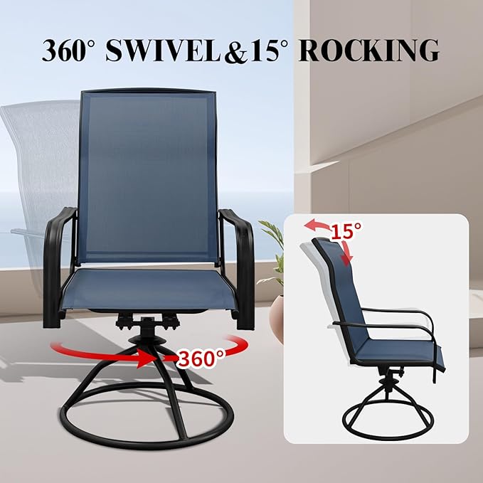 SHGJ&SOFT Patio Swivel Chairs, Waterproof Outdoor Dining Chairs with All-Weather Textilene Mesh for Deck, Garden, and Backyard (Plain Backrest-Blue, Set of 2)