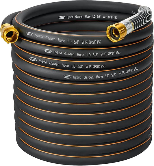 5/8 in. × 100 ft. High Flow Heavy Duty Garden Hose Flexible Hybrid Rubber Water Hose, No Memory Durable Premium Water Hose for Watering, Irrigation, Water Transfer Pump