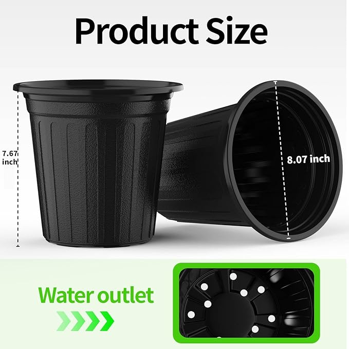 50 Pcs 2 Gallon Planter Nursery Pots, Seed Starting Pot Plastic Flower Seedling Pots with Drainage Holes Flexible Plant Container for Indoor Outdoor Garden Lawn Yard Plants Seedlings (50, 2 Gallon)