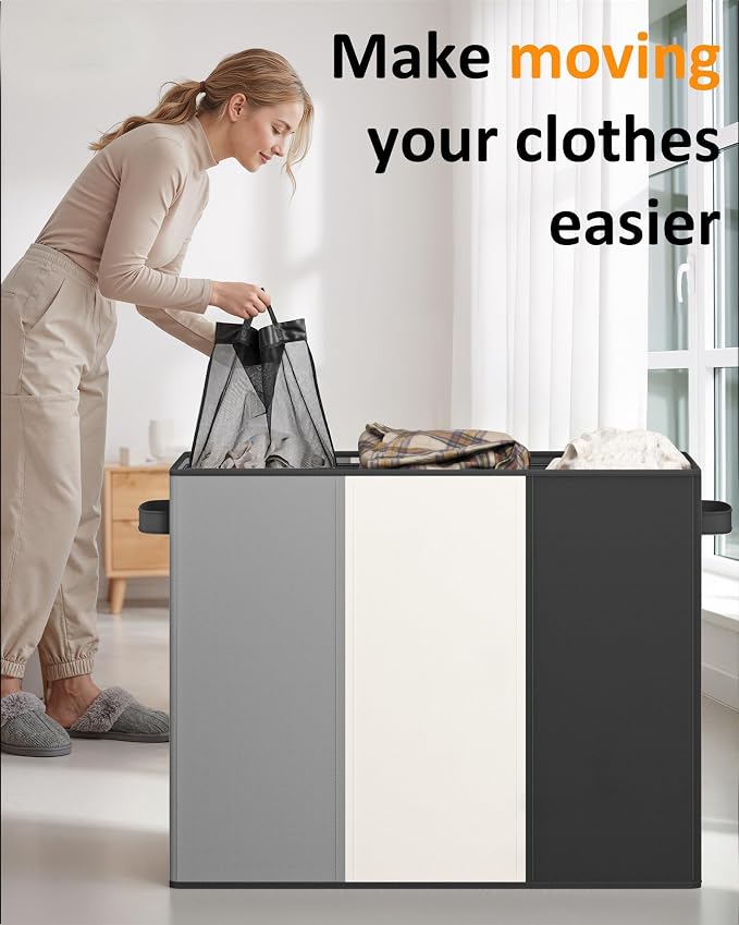 Optish 180L Laundry Hamper 3 Section, Large Hamper with Mesh Bags & Lid | Detachable 3 Inner Bags, Extra Large Laundry Basket Organizer for lots of Clothes, Pants, Bedroom, Bathroom, Load 50 lbs