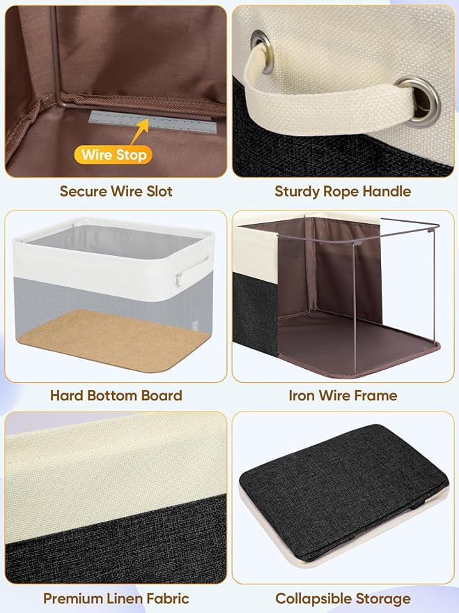 BALEINE 1 Pack Fabric Closet Storage Bins for Shelves, Linen Closet Organizers and Storage, Decorative Baskets for Organizing, Shelf, Clothes, Home, Office (Black, 14''x10''x8.5'')