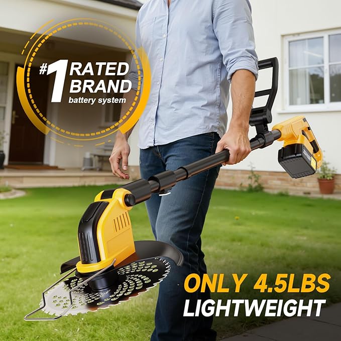 4-in-1 Electric Weed Wacker Cordless Edger Trimmer Brush Cutter, 20000RPM Weed Eater Battery Powered, Heavy Duty/Weed Trimmer/Lawn Mower W/Wheel Metal Blade, 2 Battery Garden