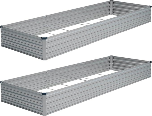 Vengarus 2 Pack 12x4x1FT Galvanized Raised Garden Bed Kit, Outdoor Metal Planter Box for Vegetables, Rectangular Steel Container, Easy Assembly (Sliver)