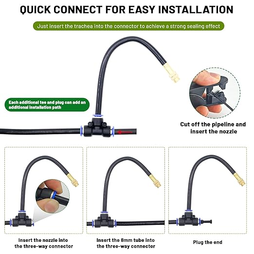 360° Adjustable Drip Irrigation System - 50FT Garden Watering System with 16 Nozzles, Garden Mister System, Garden Irrigation System, Atomizing System for Yard, Lawn, Plants, 5/16 inch Tubing ﻿