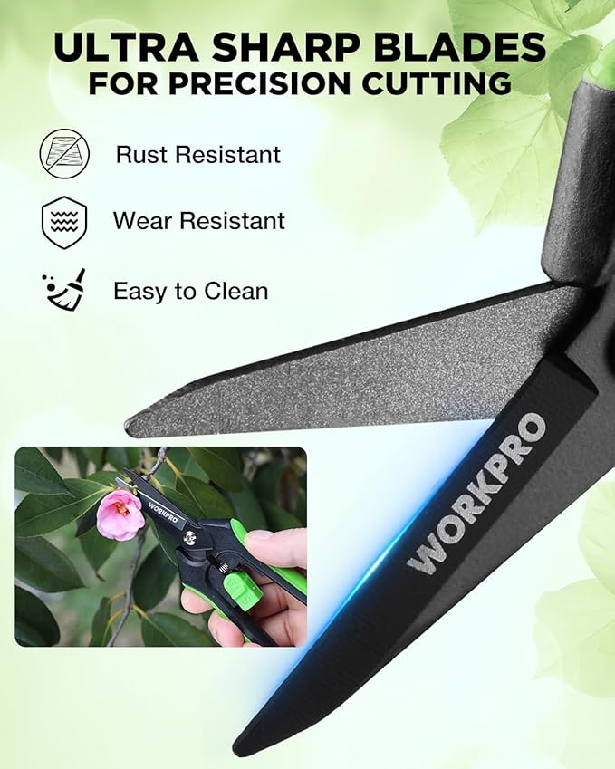 WORKPRO 6-Inch Pruning Shears, Sharp Gardening Scissors for Precise Cuts, High-Carbon Steel Plant Shears with Safety Lock, Garden Clippers for Cutting Flowers, Trimming Plants, Picking Fruits