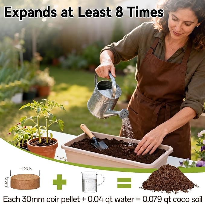 ZeeDix 100 Pack 30mm Organic Coco Coir Seed Starter Pellets, Compressed Coconut Fiber Seed Starter Soil Discs Potting Soil Mix for Indoor Outdoor Plants, Herbs Houseplants Bonsai Vegetables Flowers