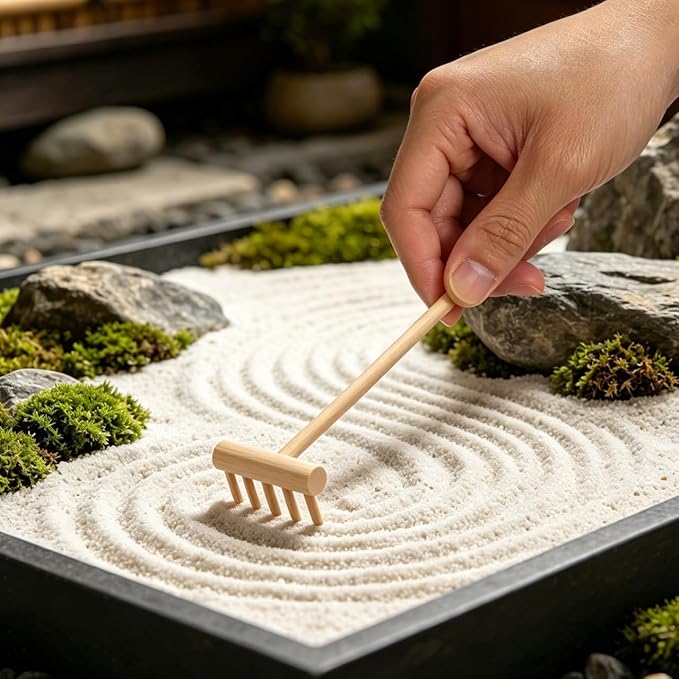 YARNOW 20 Pcs Mini Zen Garden Rake Set, Bamboo Tabletop Sand Tools for Desk Meditation, Small Wooden Accessories for DIY Miniature Craft & Home Decor
