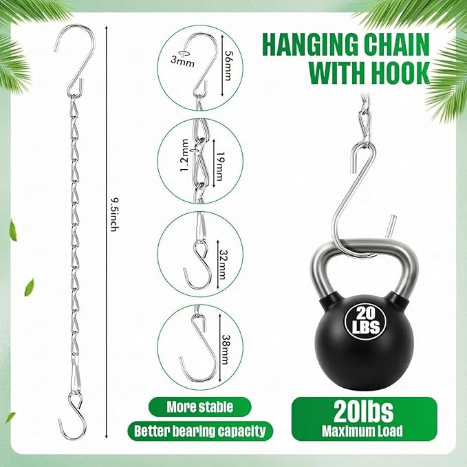 2 Pack Hanging Chain for Bird Feeders, Planters, Lanterns and Ornaments (9.5 Inch, Silver)
