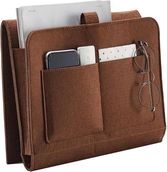 YOUDENOVA Bedside Caddy, Bedside Organizer for Dorm Room, Bunk Bed, Brown | Soft Felt Fabric Bed Caddy, Bedside Pocket, Remote Control Holder for Bedroom, Dorm, Bunk Bed & Sofa, Books, Phones & Glasses