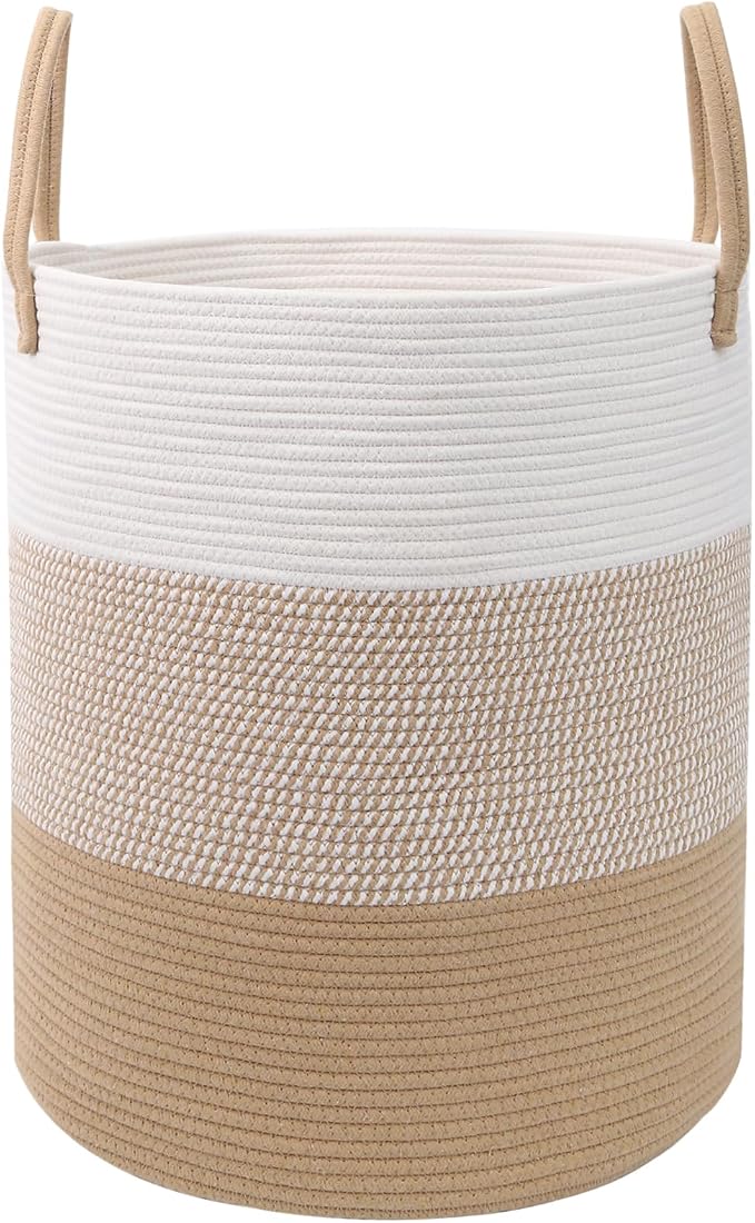 55L Woven Laundry Basket,Large Clothes Hamper with Handles- Yellow