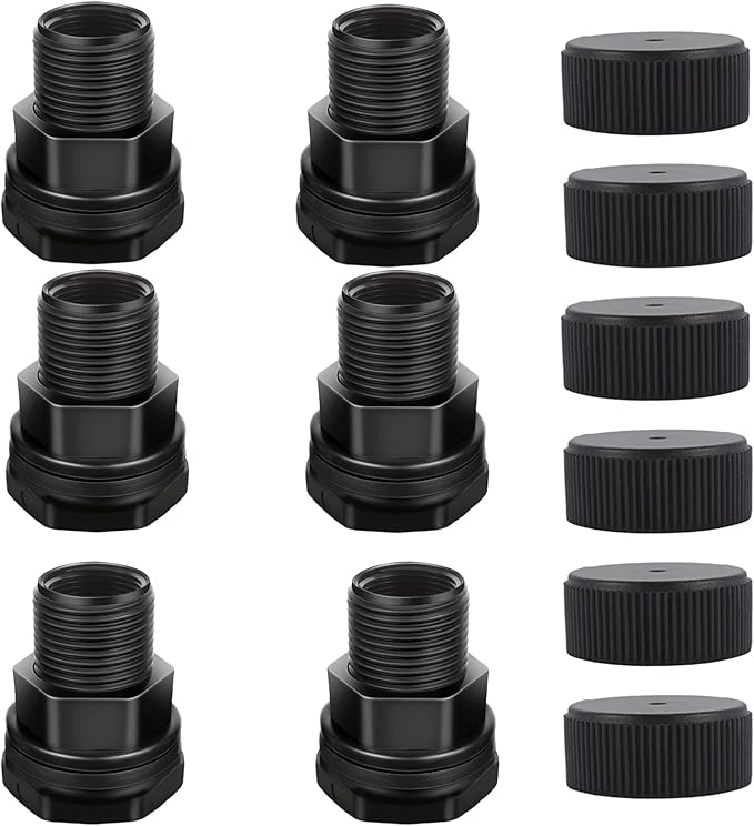 PVC Garden Hose Bulkhead Fitting With Plug, 1/2" Female NPT, 3/4" Male GHT (garden Hose Thread), For Rain Barrels, Aquariums, Sinks，6 Pack……