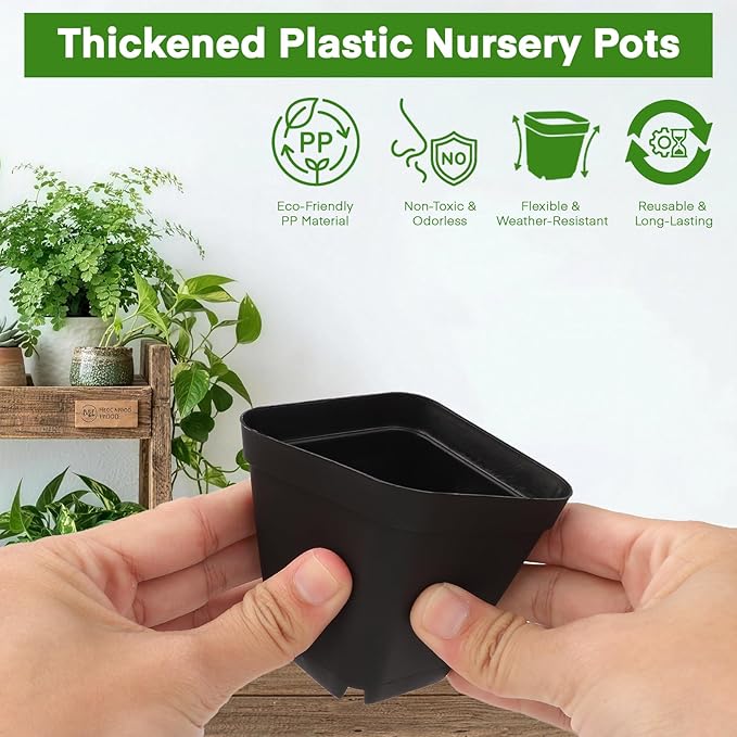 GREANER 2.7 Inch Planter Nursery Pots, 60 Packs Small Plastic Pots for Plants, Black Potting Pots with Drainage Holes for Indoor Outdoor(20 Packs Labels)