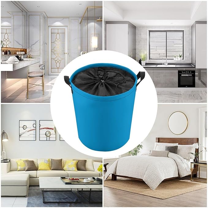 Large Laundry Hamper Bag, Sky Blue Trend Color Collapsible Laundry Basket with Drawstring Dirty Clothes Organizer Washing Bin for Family Essentials Storage