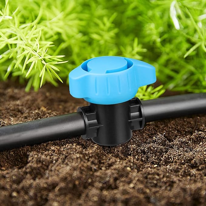 JAYEE Drip Irrigation Valve Tubing Fittings 1/2 inch, 4 Pcs Barbed Switch Valves Drip Line Parts For 1/2 Inch Drip Irrigation Tubing (.570-.620" ID), Shut Off On Water Flow For Sprinkler Systems