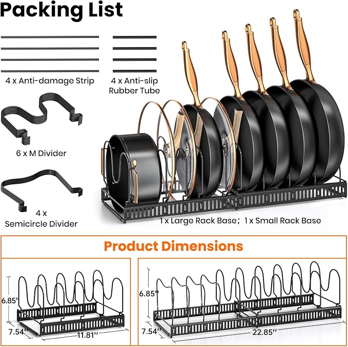 MUDEELA Expandable Pot Pan Lid Organizers inside Cabinet, 10 Divider-Black