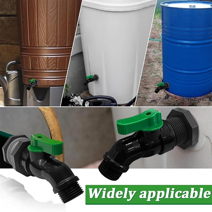 Plastics Rain Barrel Spigot Kit, High Flow Valve Core Water Tank Faucet+PVC Bulkhead Fitting,3/4 NPT to 3/4 GHT Rain Barrel Spigot for Plastic Bucket rainwater Drum Container Downspout Collector in