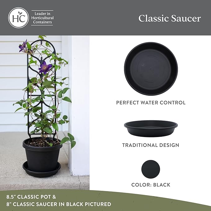 The HC Companies Flower Pot Saucers - Plastic Plant Saucer for Outdoors & Indoors - Traditional Design Plant Pot Trays for Water Drainage - Durable & Stylish Round Plant Tray (16-inch Black)