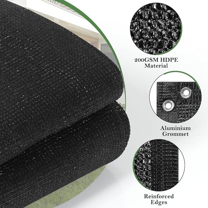 SEEYE 90% Sun Shade Cloth, 10 x 12 FT Durable Privacy Screen Shade Cover, Pergola Shade Cover with Grommets, UV Block Mesh Tarp for Plant Cover, Greenhouse, Patio, Chicken Coop, Balcony, Black