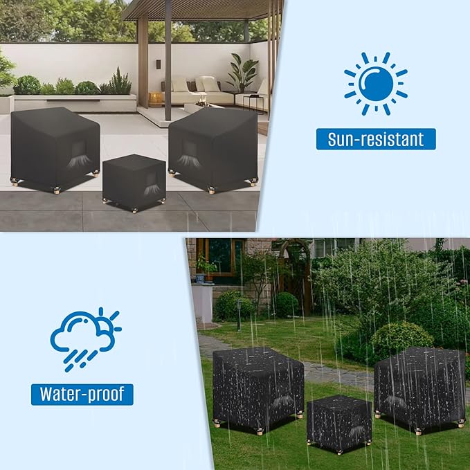 SIRUITON 3 Piece Outdoor Veranda Patio Garden Furniture Cover Set with 210D Durable and Water Resistant Fabric,Fit for Outdoor Wicker Patio Furniture Sets/Rattan Chair Conversation Sets-Balck