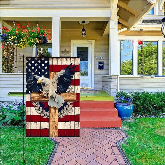 Patriotic Stars and Stripes Eagle Garden Flag 12x18 Inch Double Sided Outside, USA 4th of July Memorial Day Independence Day Yard Outdoor Decoration for All Seasons
