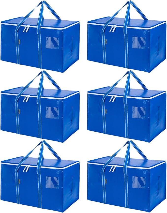 BALEINE 6-Pack Oversized Moving Bags with Reinforced Handles, Heavy-Duty Storage Tote for Clothes, Moving Supplies (Royal Blue, 6-Pack)