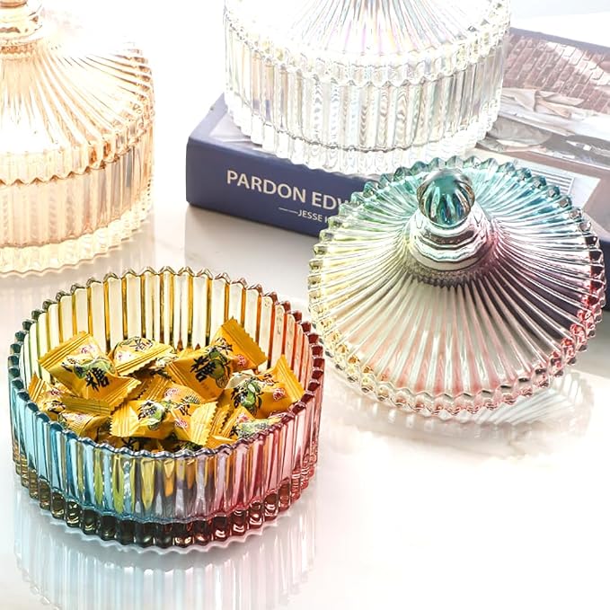 Colorful Glass Jar With Lid,Christmas Candy Dish,Candy Cookie Jars,Jewelry Box,Biscuit Containers Food Storage,Decorative Jar(Multi-Color)