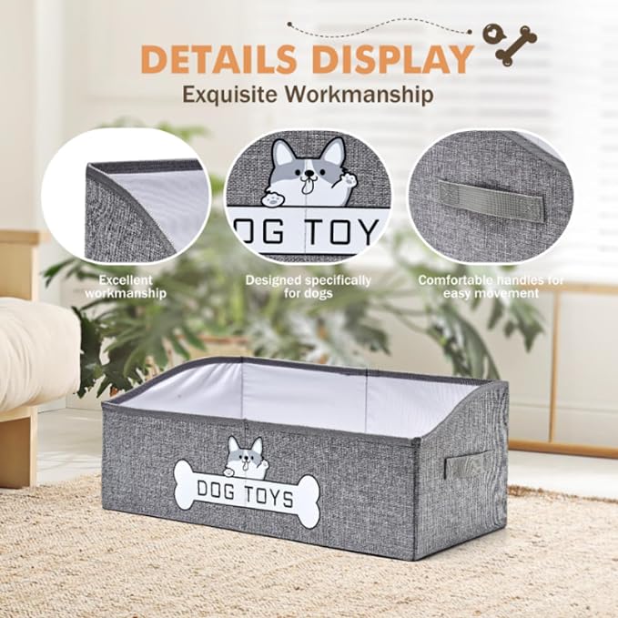 Dog Toy Basket, Specially Designed for Dog Toy Storage, Collapsible Dog Toy Box with Handle，Perfect for Storing Pet Toys and Accessories - Grey