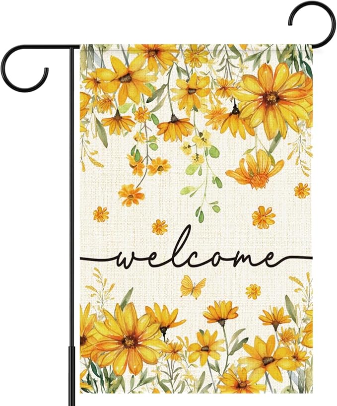 Welcome Flags for Outside,Spring Yellow Daisy Garden Flag for Yard Patio Lawn Decoration,12x18 Inch Double Sided