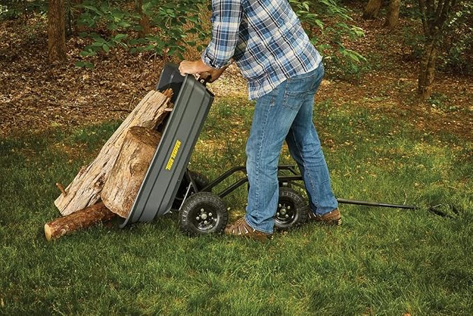 True Temper Poly Garden Cart Wagon, Easy Dump Design, 4 Cu. Ft. Capacity, 10 in. Pneumatic Tires for Lawn, Utility, Yard, Farm