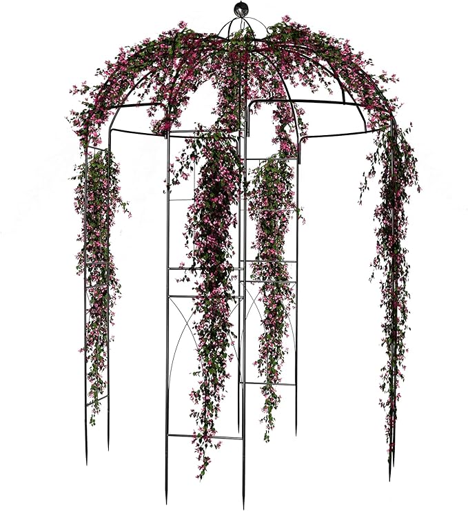 French Style Birdcage Shape Heavy Duty Gazebo,106.7''Highx 81.5''Wide,Pergola Pavilion Arch Arbor Arbour Plants Stand Rack for Wedding Outdoor Garden Lawn Backyard Patio,Climbing Vines,Roses,Black