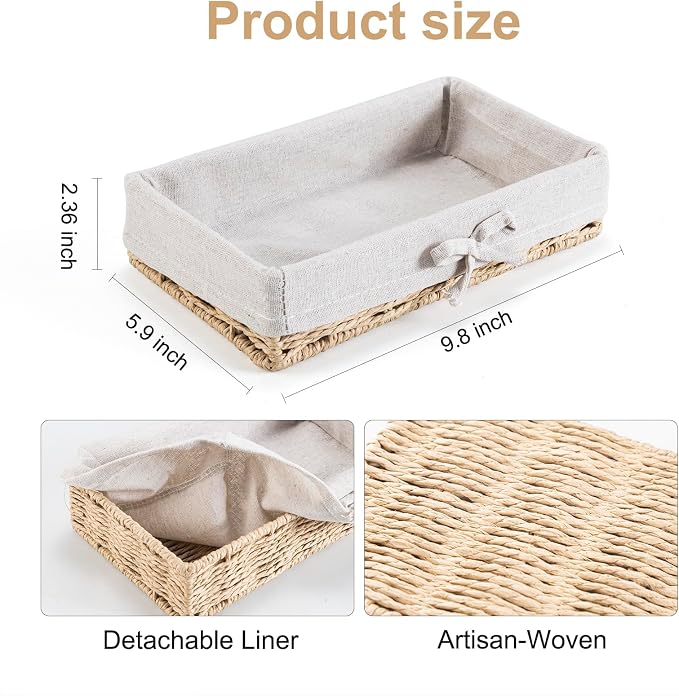 Bathroom Tray Wicker Toilet Paper Basket Toilet Tank Trays for Countertop Storage Behind Bathroom Tray Organizer Toilet Tank Top Basket Suitable for Any Home Décor Style (9.8x5.9x2.36 In, Beige)