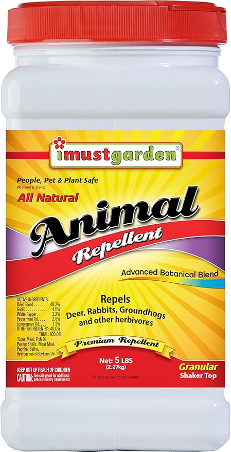 I Must Garden Deer, Rabbit and Groundhog Repellent: All-Weather Granular Formula – 5 lb. Shaker Jar