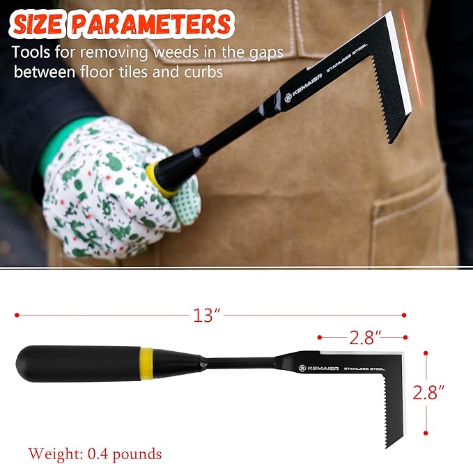 Kemaier Weeding Tool - Heavy Duty Stainless Steel Weed Remover Tool for Driveway Crack Weeding and Sidewalk Pavement Weed Removal, Efficient Weed Puller Tool for Narrow Gaps and Brick Joints