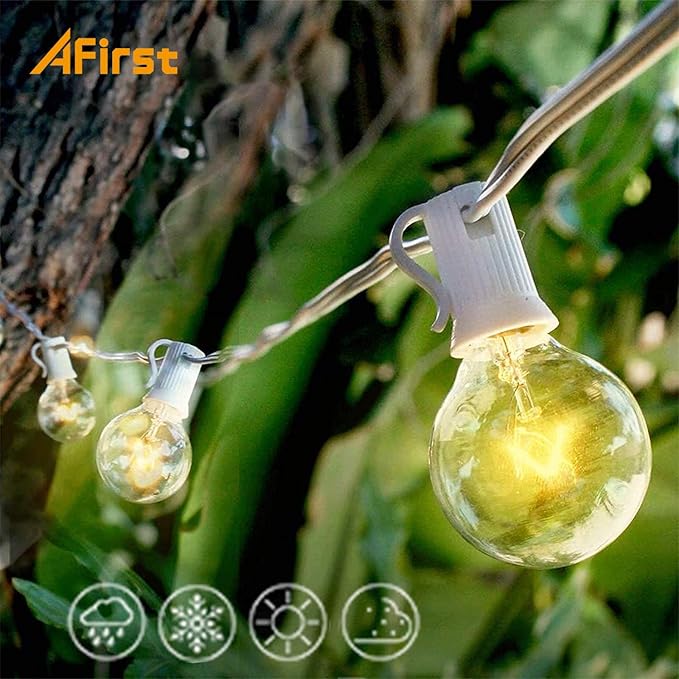 Afirst White Outdoor String Lights 25FT with 27 Globe Bulbs Vintage Incandescent Lights for Patio Garden Backyard Party Wedding