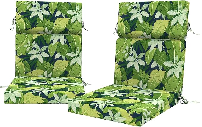 DYTXIII Outdoor High Back Chair Cushions Set of 2, 44"x22" Water Repellent Patio Seat Cushions with Elastic Sponge, All Weather Chair Pads for Rocking, Dining Chairs, Patio Furniture - Jungle Leaves