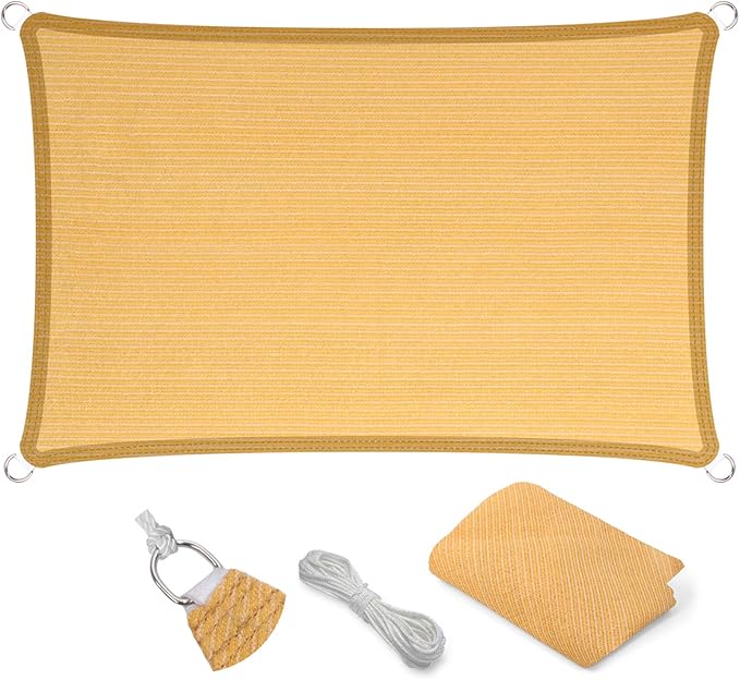 Eden's Decor Straight Flat-Edged Sun Shade Sail Rectangular 14' x 19' Wheat UV-Blocking Outdoor Canopy Fabric Cloth Awning for Pergola Patio Garden Backyard Custom Size
