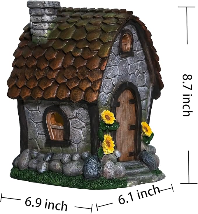 Zayton Solar Garden House Statues Outdoor with Light Yard Resin Decoration Gift Handmade Housewarming Gift for Patio Yard Lawn Waterproof Cracking