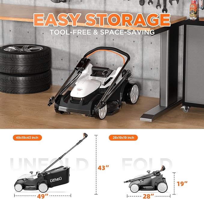 Litheli 40V (2 x 20V) 16" Electric Lawn Mower Cordless, Brushless Lawnmower with 6-Height Adjust, Portable & Lightweight Push Battery Powered Lawn Mower (2 * 4.0AH Batteries Included)